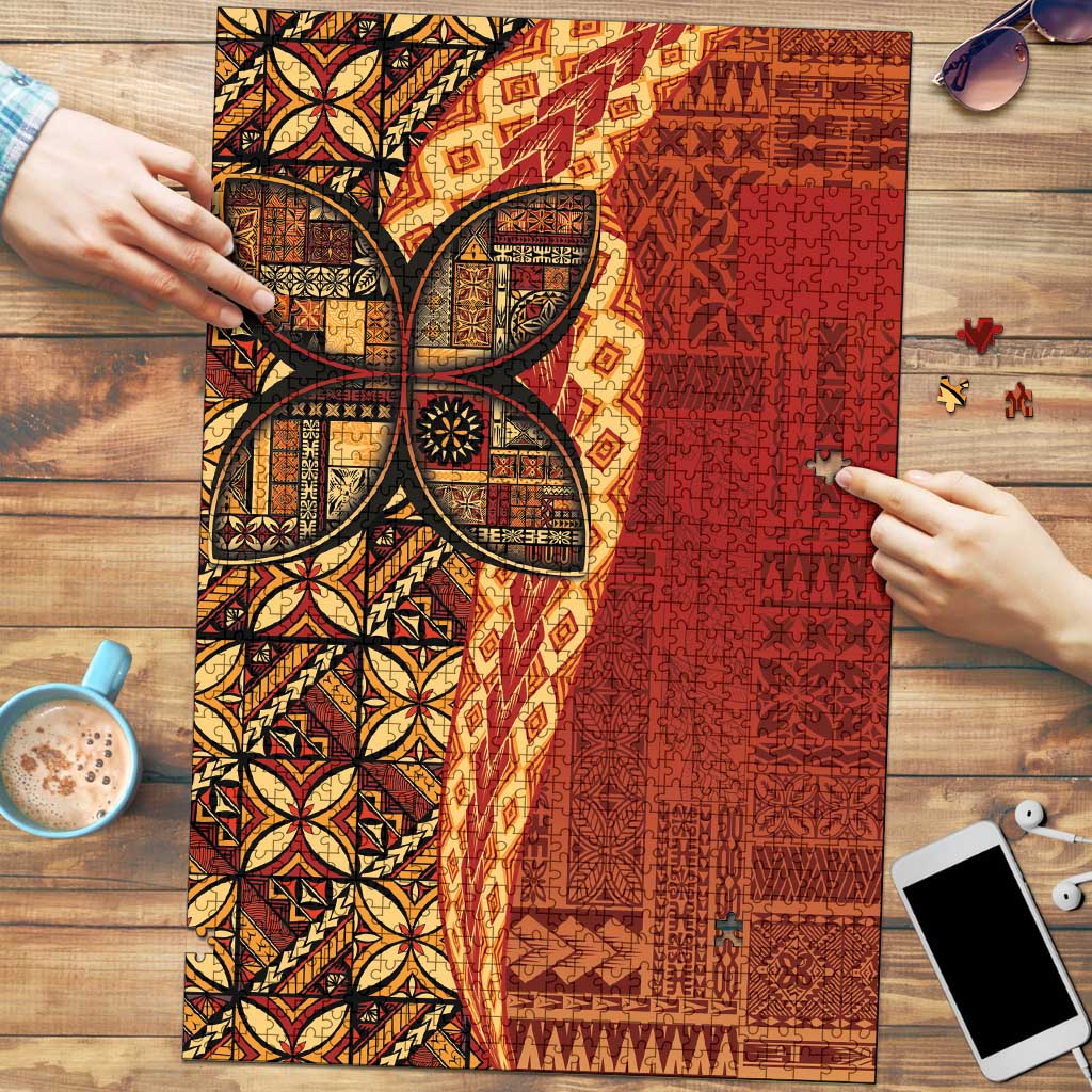 Samoan Pacific Tribal Flower Geometric Art Tattoos Puzzle Siapo Pattern Flame Sunset LT03 Red - Polynesian Pride