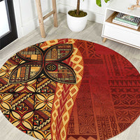 Samoan Pacific Tribal Flower Geometric Art Tattoos Round Carpet Siapo Pattern Flame Sunset - Polynesian Pride