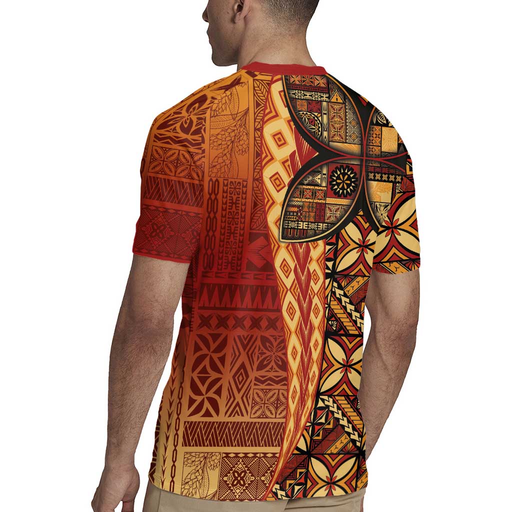 Samoan Pacific Tribal Flower Geometric Art Tattoos Rugby Jersey Siapo Pattern Flame Sunset LT03 - Polynesian Pride