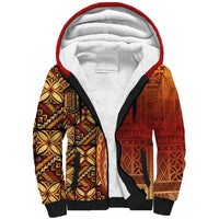 Samoan Pacific Tribal Flower Geometric Art Tattoos Sherpa Hoodie Siapo Pattern Flame Sunset LT03 Unisex Red - Polynesian Pride