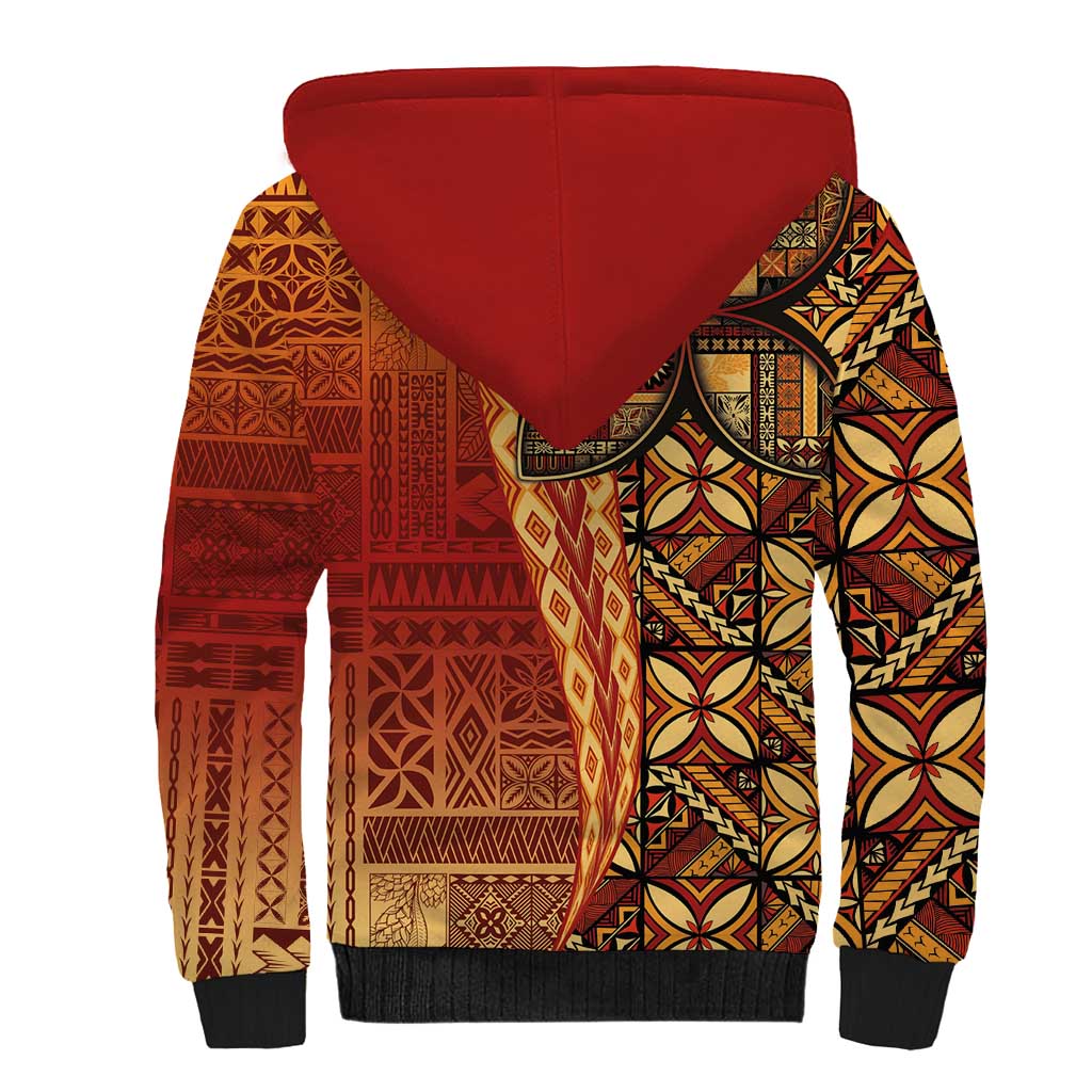 Samoan Pacific Tribal Flower Geometric Art Tattoos Sherpa Hoodie Siapo Pattern Flame Sunset LT03 - Polynesian Pride