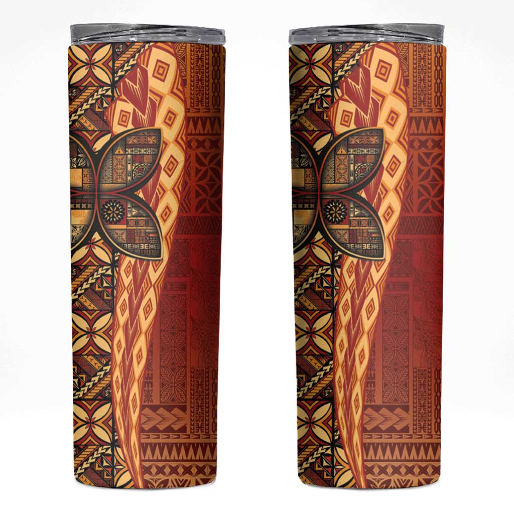 Samoan Pacific Tribal Flower Geometric Art Tattoos Skinny Tumbler Siapo Pattern Flame Sunset - Polynesian Pride