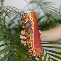 Samoan Pacific Tribal Flower Geometric Art Tattoos Skinny Tumbler Siapo Pattern Flame Sunset - Polynesian Pride