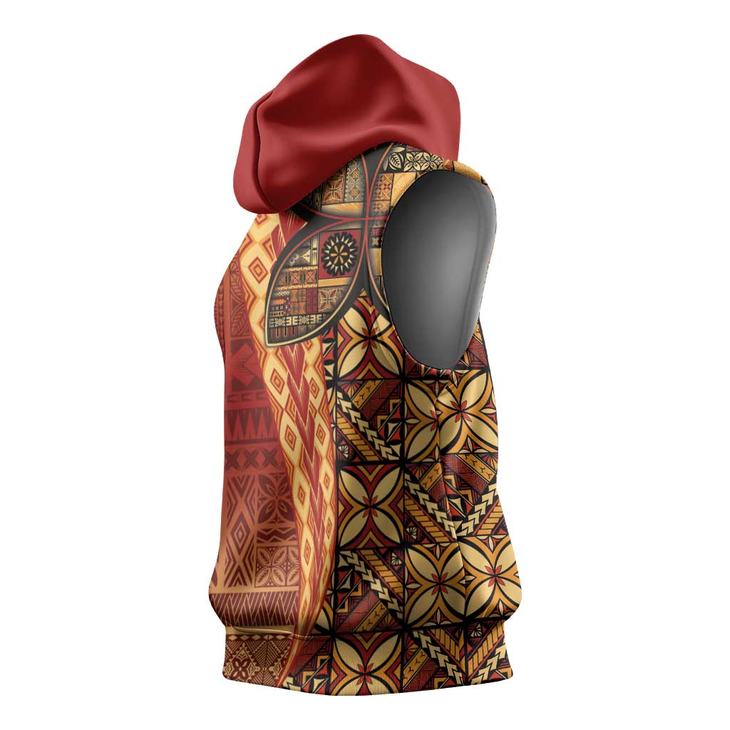 Samoan Pacific Tribal Flower Geometric Art Tattoos Sleeveless Hoodie Siapo Pattern Flame Sunset LT03 - Polynesian Pride