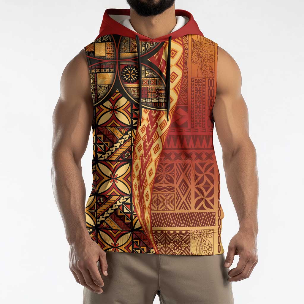 Samoan Pacific Tribal Flower Geometric Art Tattoos Sleeveless Hoodie Siapo Pattern Flame Sunset LT03 - Polynesian Pride