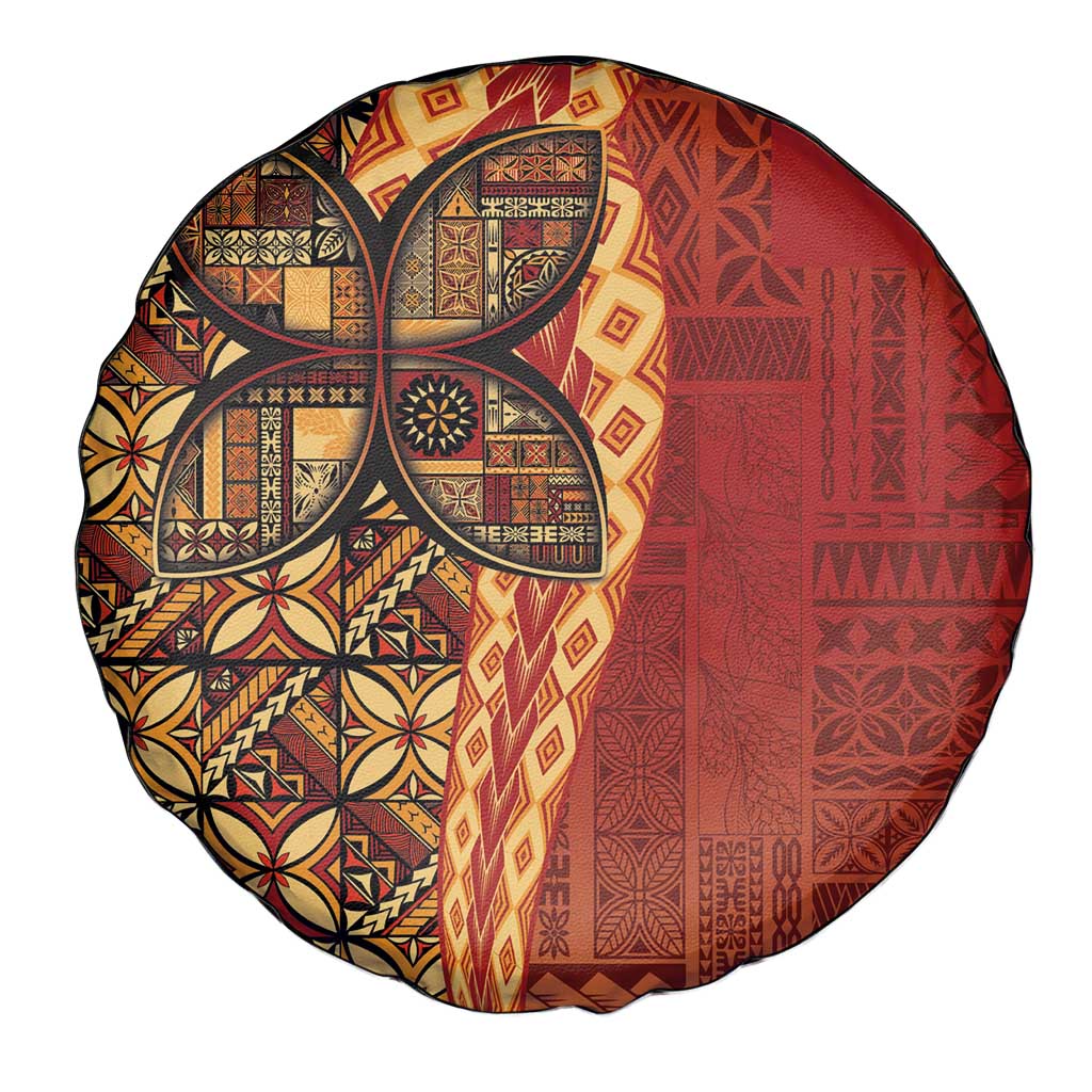 Samoan Pacific Tribal Flower Geometric Art Tattoos Spare Tire Cover Siapo Pattern Flame Sunset - Polynesian Pride