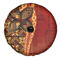 Samoan Pacific Tribal Flower Geometric Art Tattoos Spare Tire Cover Siapo Pattern Flame Sunset - Polynesian Pride