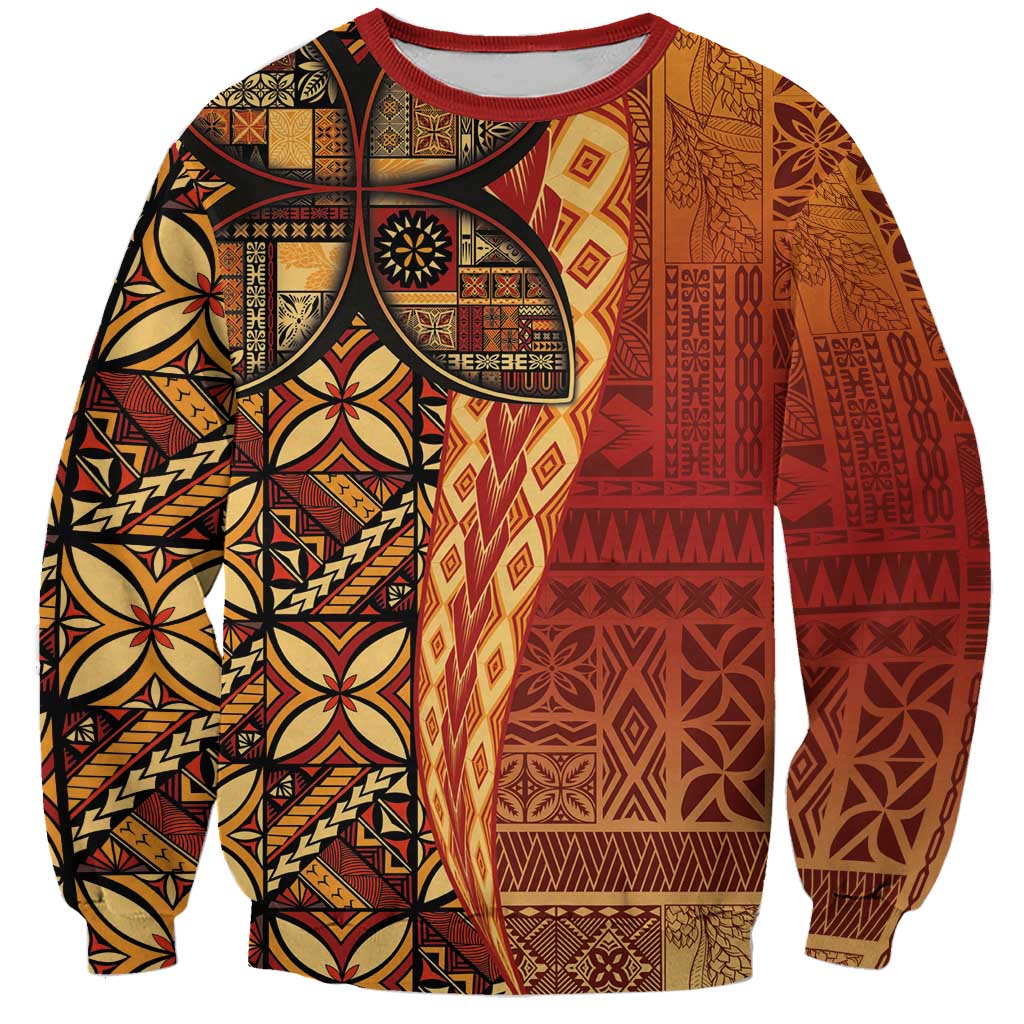 Samoan Pacific Tribal Flower Geometric Art Tattoos Sweatshirt Siapo Pattern Flame Sunset LT03 Unisex Red - Polynesian Pride