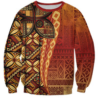 Samoan Pacific Tribal Flower Geometric Art Tattoos Sweatshirt Siapo Pattern Flame Sunset LT03 Unisex Red - Polynesian Pride