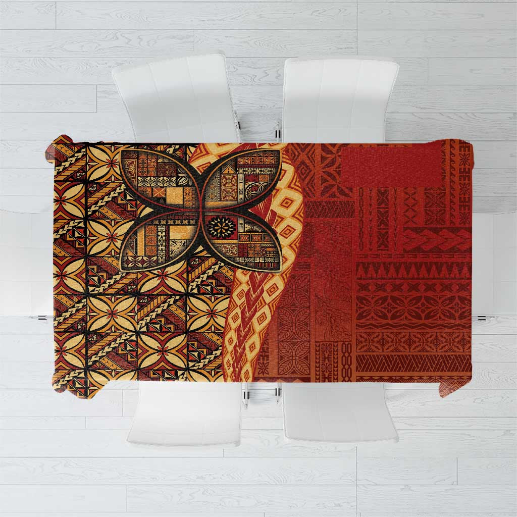 Samoan Pacific Tribal Flower Geometric Art Tattoos Tablecloth Siapo Pattern Flame Sunset LT03 Red - Polynesian Pride