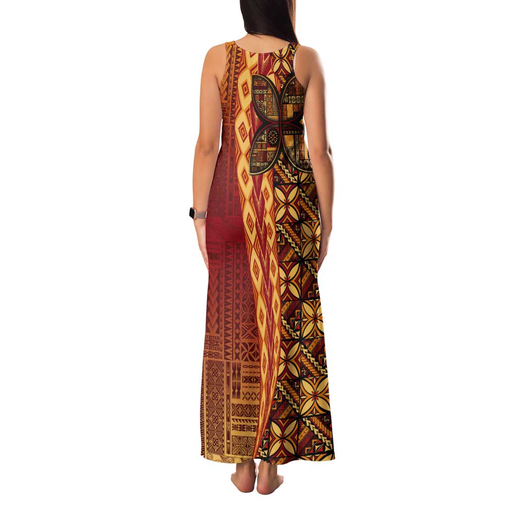 Samoan Pacific Tribal Flower Geometric Art Tattoos Tank Maxi Dress Siapo Pattern Flame Sunset - Polynesian Pride