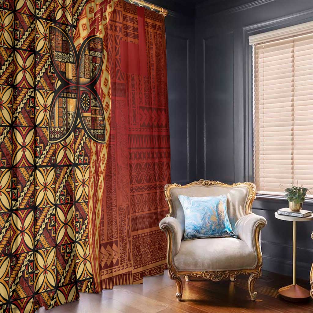 Samoan Pacific Tribal Flower Geometric Art Tattoos Window Curtain Siapo Pattern Flame Sunset - Polynesian Pride