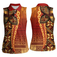Samoan Pacific Tribal Flower Geometric Art Tattoos Women Sleeveless Polo Shirt Siapo Pattern Flame Sunset LT03 - Polynesian Pride