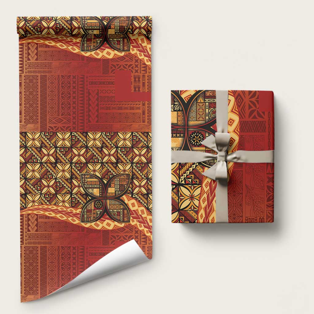 Samoan Pacific Tribal Flower Geometric Art Tattoos Wrapping Paper Siapo Pattern Flame Sunset - Polynesian Pride