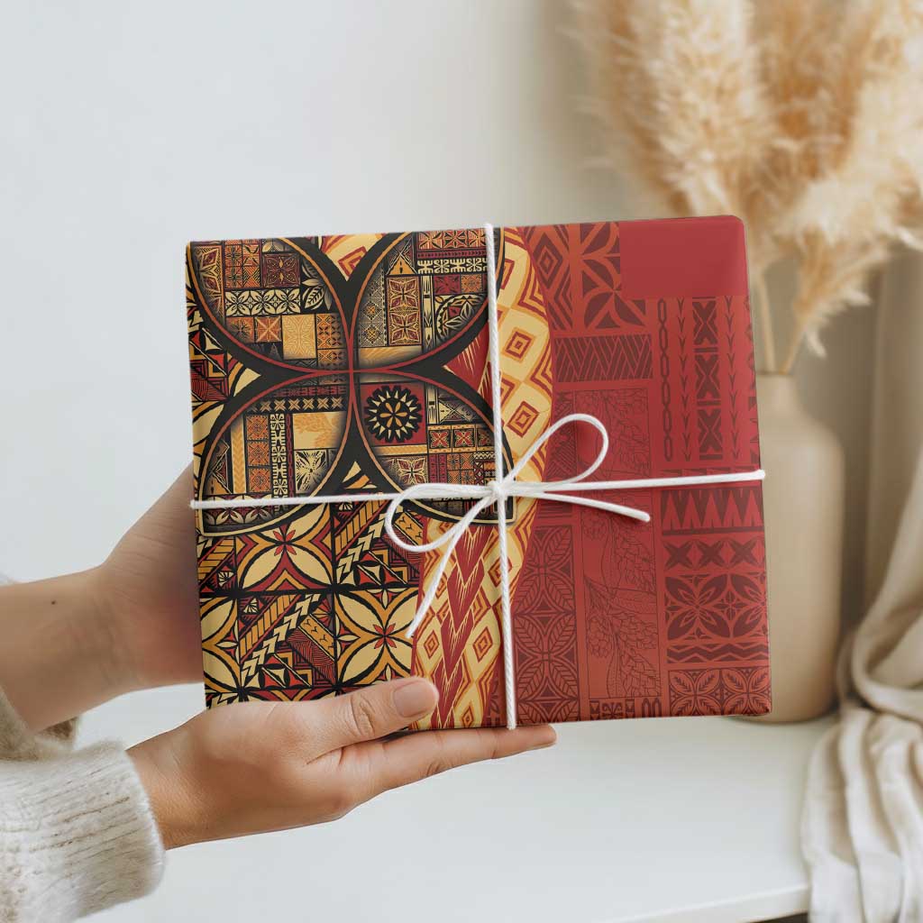 Samoan Pacific Tribal Flower Geometric Art Tattoos Wrapping Paper Siapo Pattern Flame Sunset - Polynesian Pride