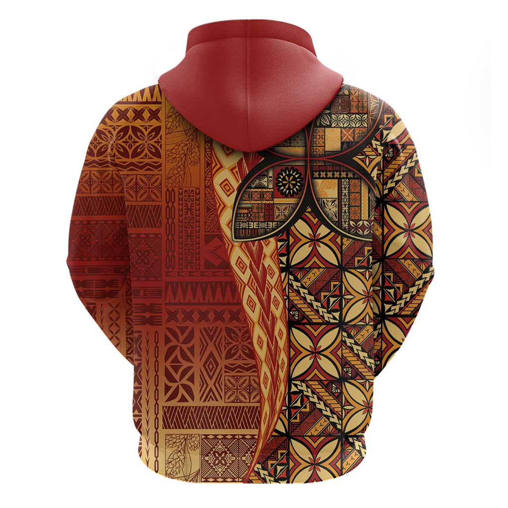 Samoan Pacific Tribal Flower Geometric Art Tattoos Zip Hoodie Siapo Pattern Flame Sunset - Polynesian Pride