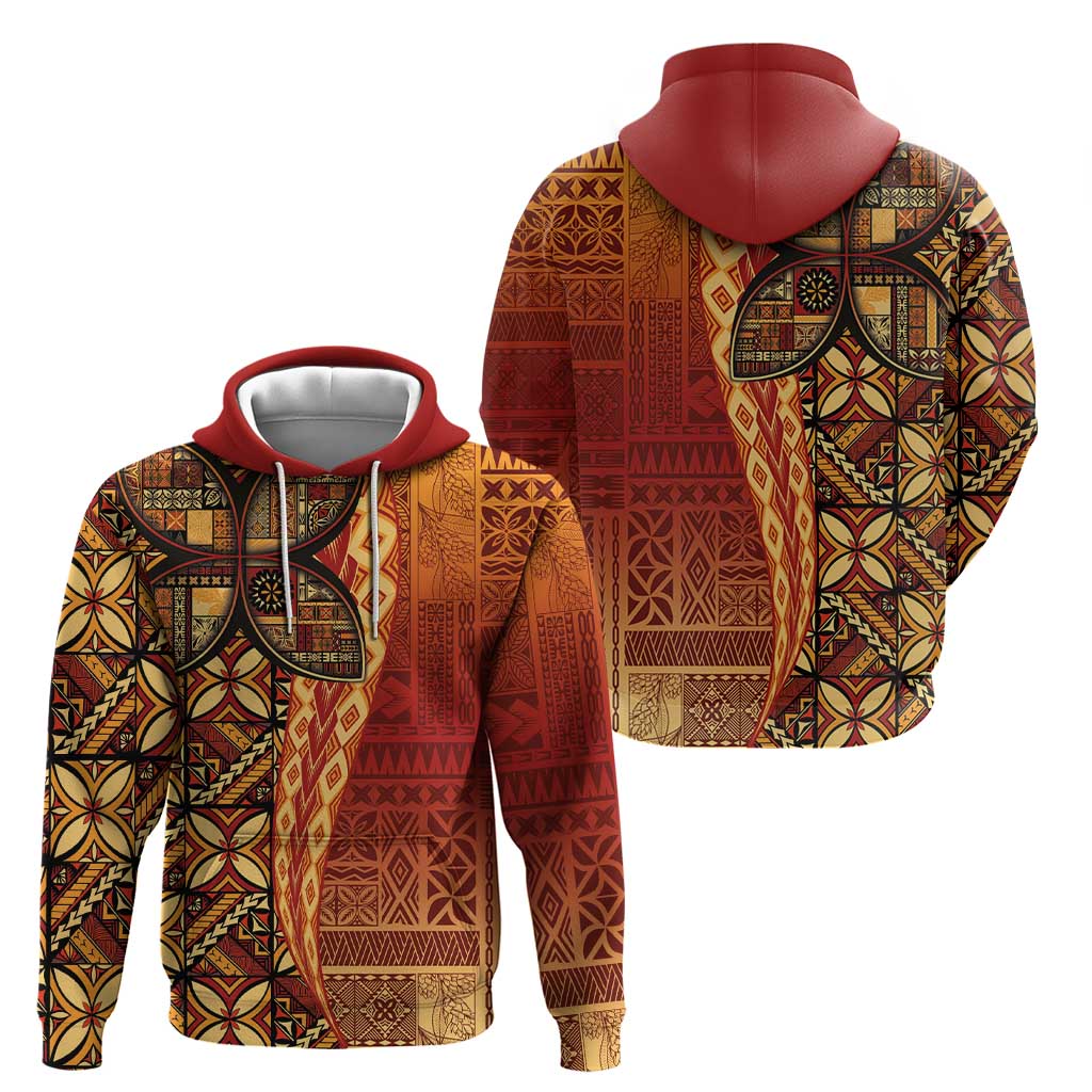 Samoan Pacific Tribal Flower Geometric Art Tattoos Zip Hoodie Siapo Pattern Flame Sunset - Polynesian Pride