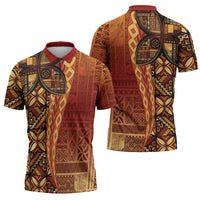 Samoan Pacific Tribal Flower Geometric Art Tattoos Zipper Polo Shirt Siapo Pattern Flame Sunset LT03 - Polynesian Pride