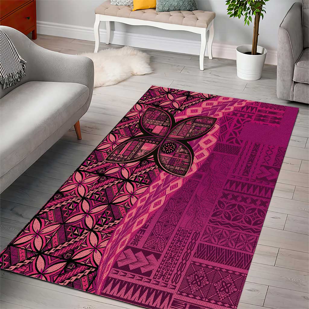 Samoan Pacific Tribal Flower Geometric Art Tattoos Area Rug Siapo Pattern Romantic Rose - Polynesian Pride