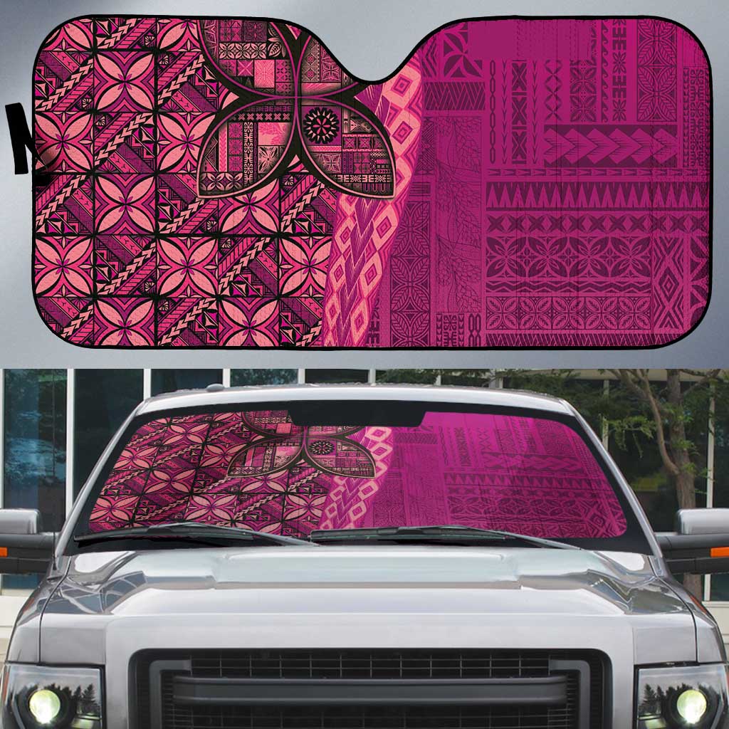 Samoan Pacific Tribal Flower Geometric Art Tattoos Auto Sun Shade Siapo Pattern Romantic Rose LT03 Pink - Polynesian Pride