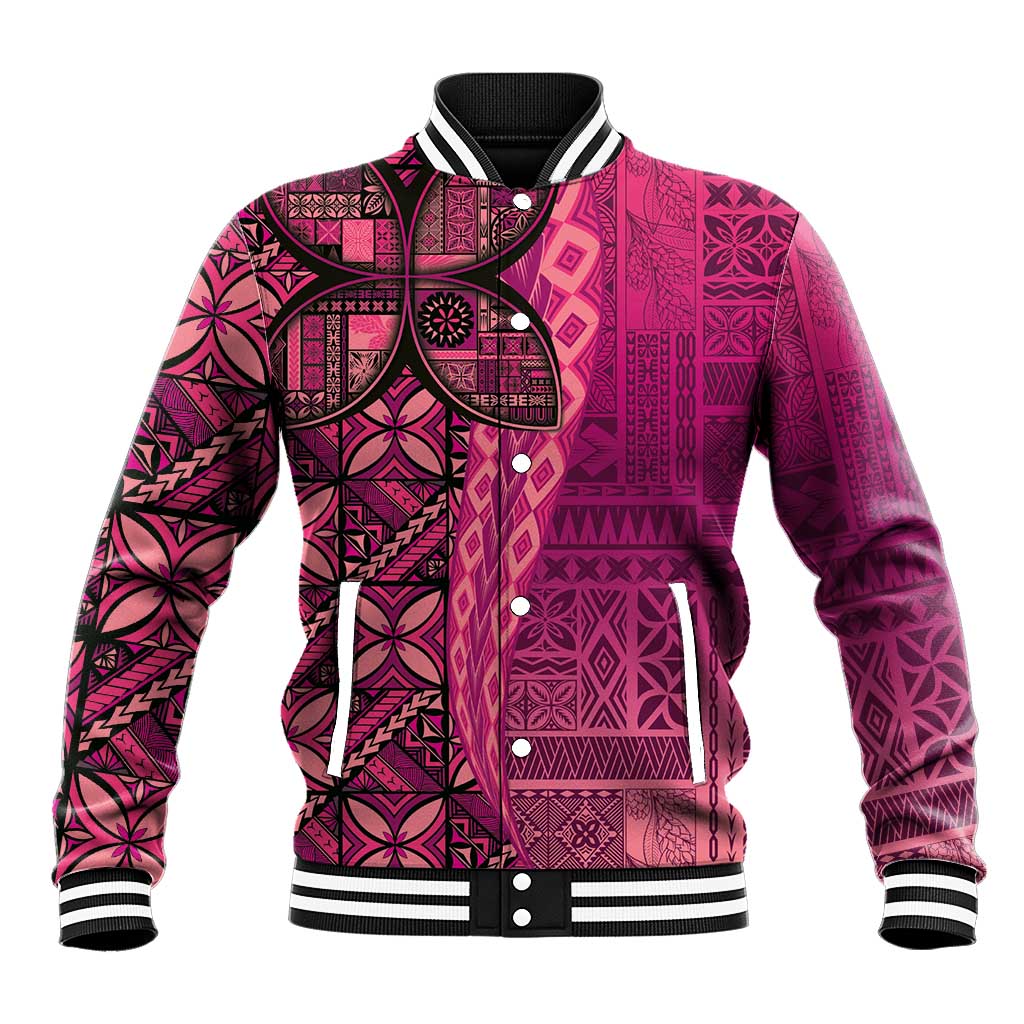 Samoan Pacific Tribal Flower Geometric Art Tattoos Baseball Jacket Siapo Pattern Romantic Rose LT03 Unisex Pink - Polynesian Pride