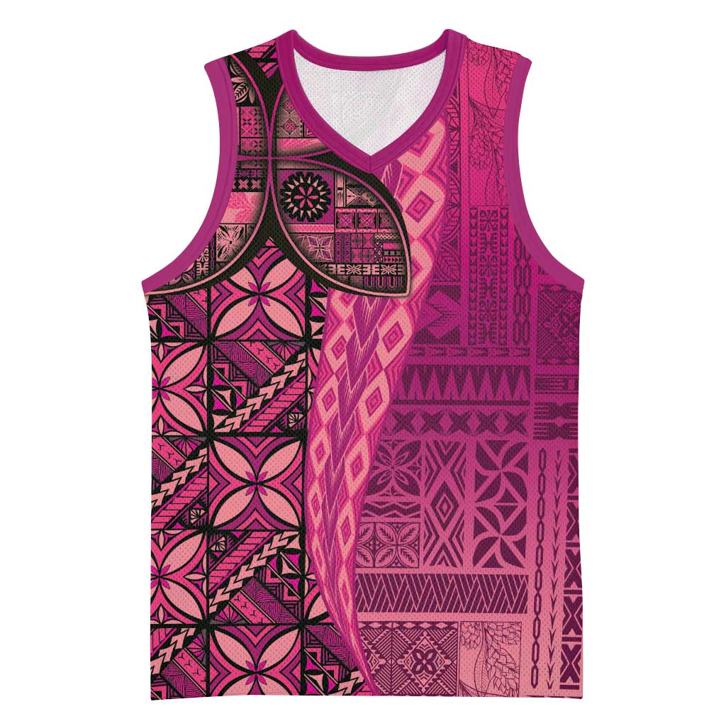 Samoan Pacific Tribal Flower Geometric Art Tattoos Basketball Jersey Siapo Pattern Romantic Rose LT03 Unisex Pink - Polynesian Pride