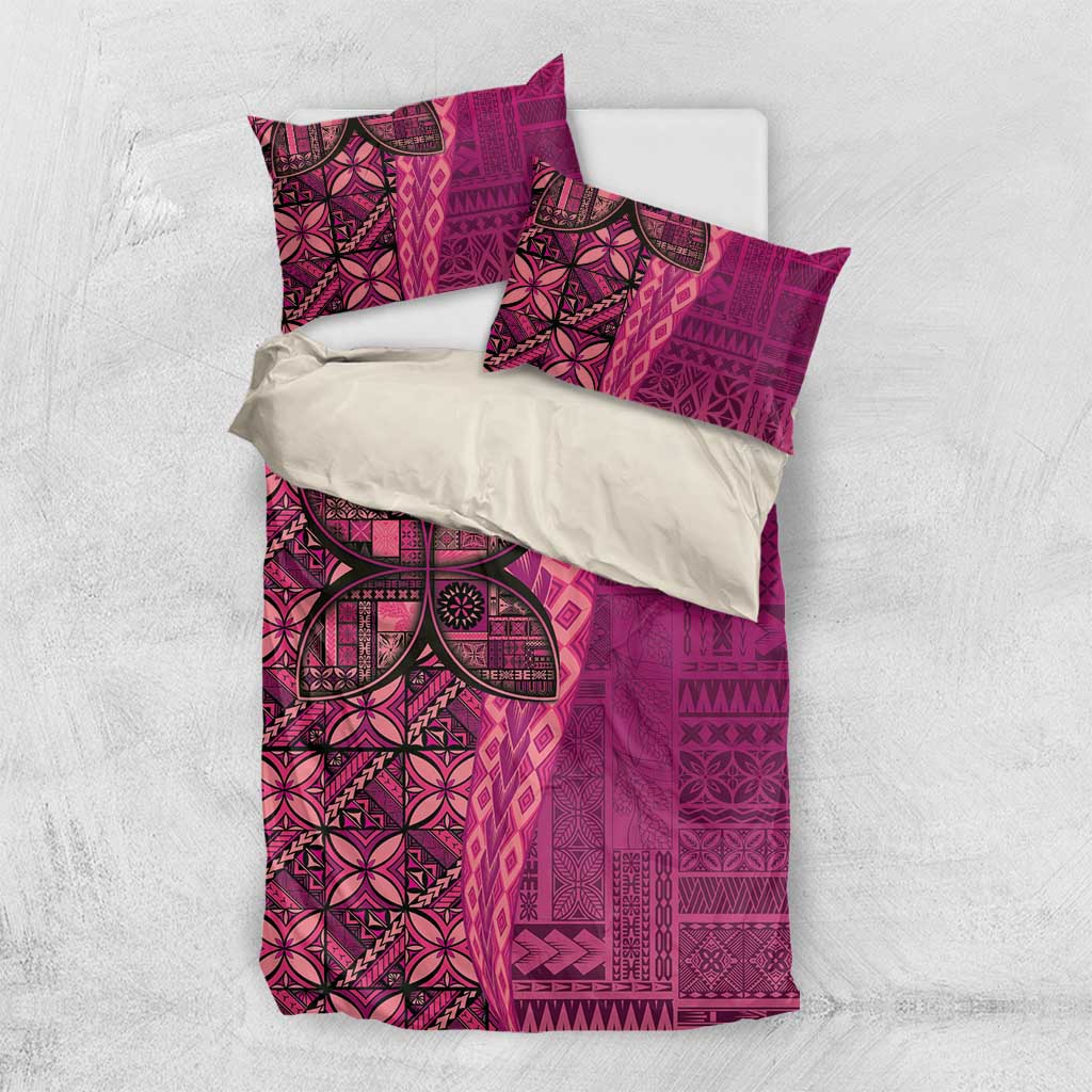 Samoan Pacific Tribal Flower Geometric Art Tattoos Bedding Set Siapo Pattern Romantic Rose - Polynesian Pride