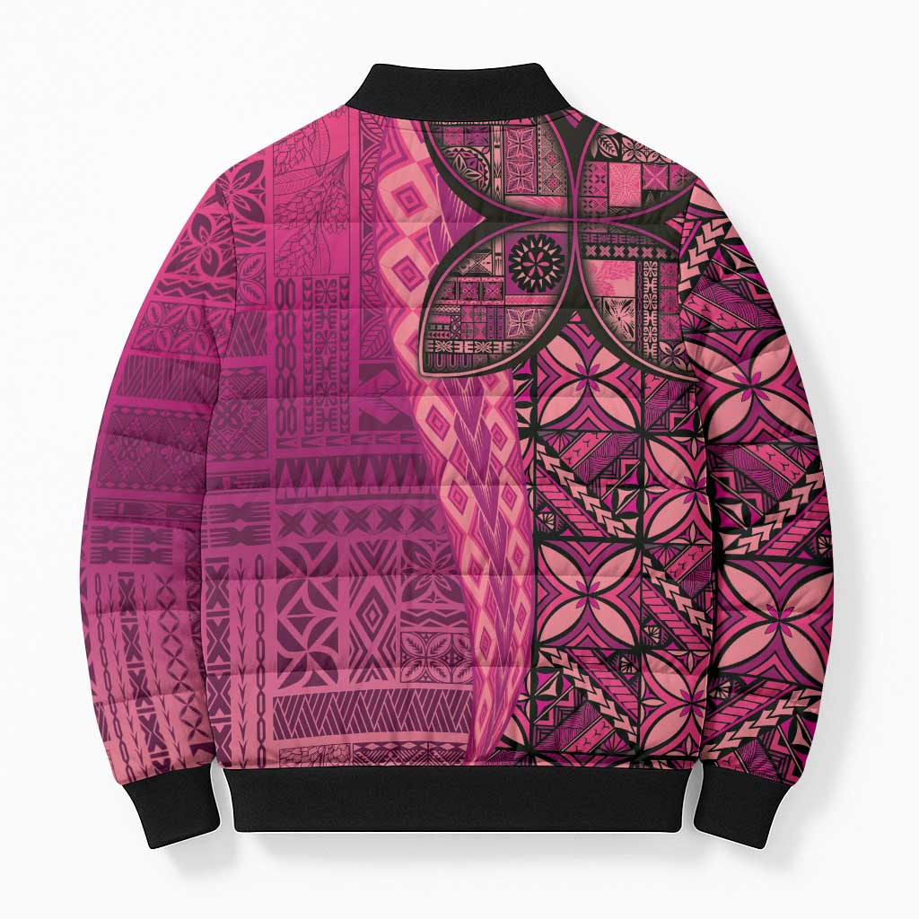 Samoan Pacific Tribal Flower Geometric Art Tattoos Bomber Puffer Jacket Siapo Pattern Romantic Rose LT03 - Polynesian Pride