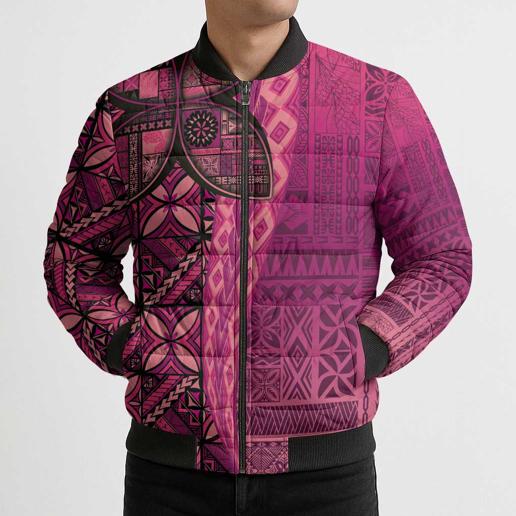 Samoan Pacific Tribal Flower Geometric Art Tattoos Bomber Puffer Jacket Siapo Pattern Romantic Rose LT03 - Polynesian Pride