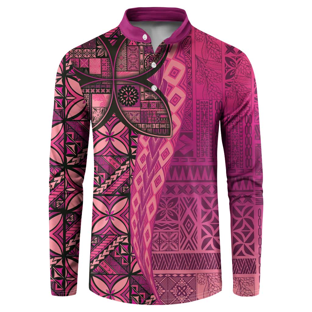 Samoan Pacific Tribal Flower Geometric Art Tattoos Button Sweatshirt Siapo Pattern Romantic Rose LT03 Pink - Polynesian Pride