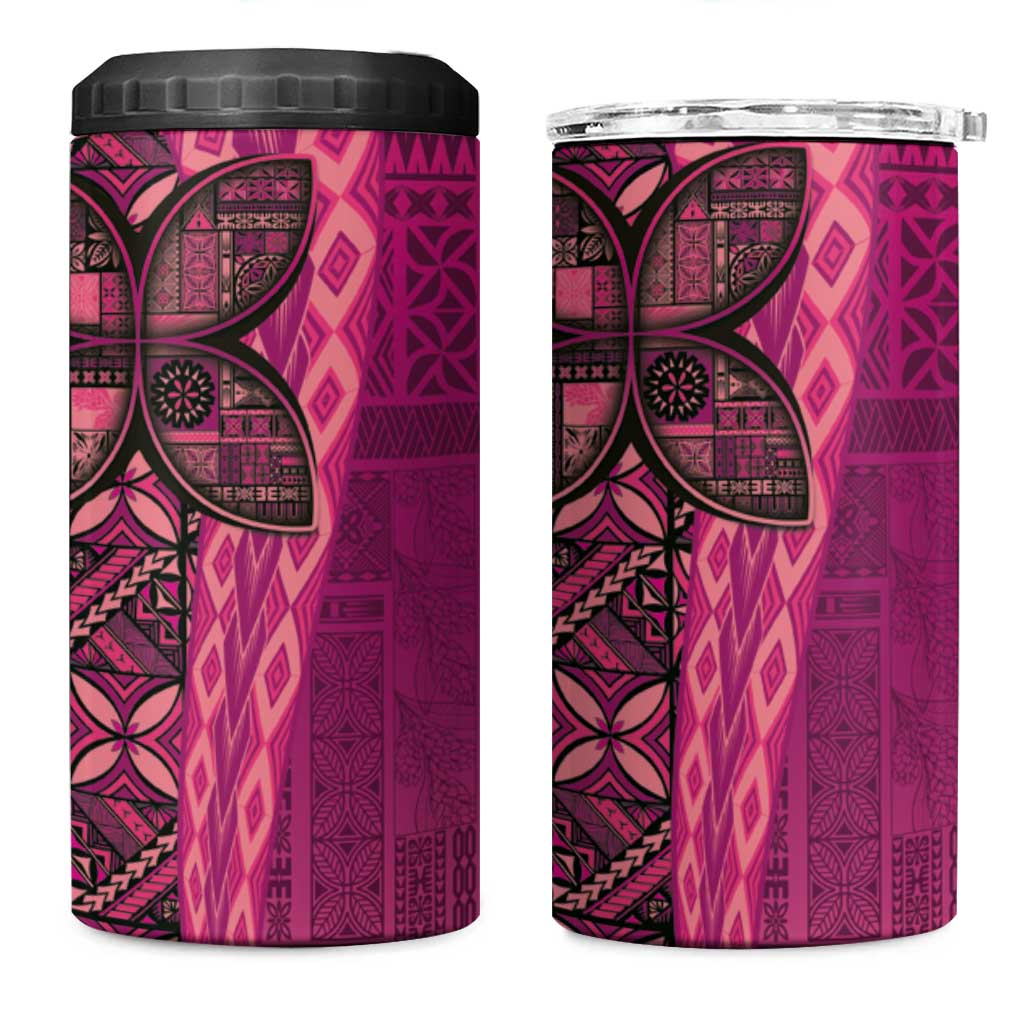 Samoan Pacific Tribal Flower Geometric Art Tattoos 4 in 1 Can Cooler Tumbler Siapo Pattern Romantic Rose LT03 One Size: 16 oz Pink - Polynesian Pride