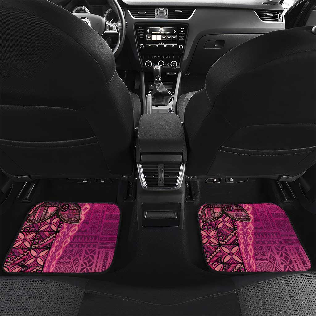 Samoan Pacific Tribal Flower Geometric Art Tattoos Car Mats Siapo Pattern Romantic Rose LT03 Set 2pcs - Back Pink - Polynesian Pride