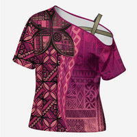 Samoan Pacific Tribal Flower Geometric Art Tattoos Cross Shoulder Shirt Siapo Pattern Romantic Rose LT03 Female Pink - Polynesian Pride