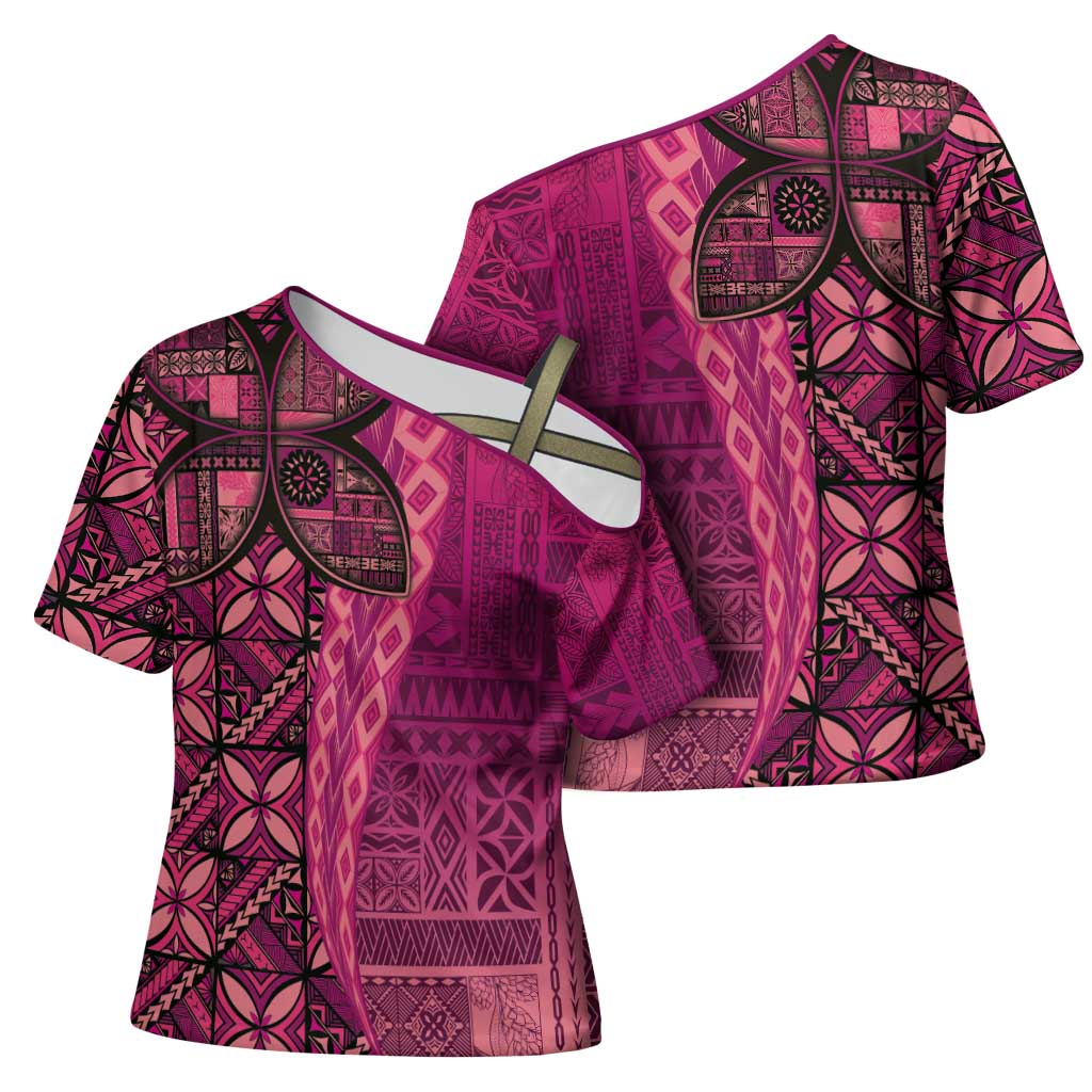 Samoan Pacific Tribal Flower Geometric Art Tattoos Cross Shoulder Shirt Siapo Pattern Romantic Rose LT03 - Polynesian Pride