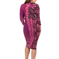 Samoan Pacific Tribal Flower Geometric Art Tattoos Family Matching Long Sleeve Bodycon Dress and Hawaiian Shirt Siapo Pattern Romantic Rose - Polynesian Pride