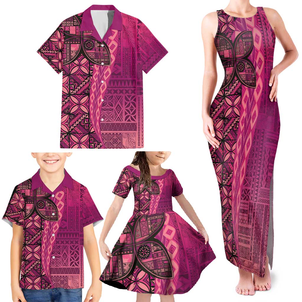 Samoan Pacific Tribal Flower Geometric Art Tattoos Family Matching Tank Maxi Dress and Hawaiian Shirt Siapo Pattern Romantic Rose - Polynesian Pride