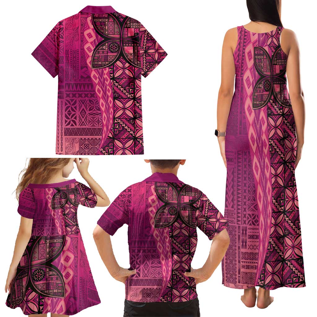 Samoan Pacific Tribal Flower Geometric Art Tattoos Family Matching Tank Maxi Dress and Hawaiian Shirt Siapo Pattern Romantic Rose - Polynesian Pride