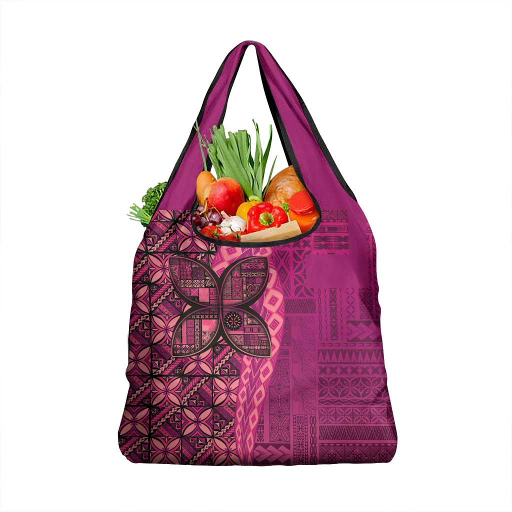 Samoan Pacific Tribal Flower Geometric Art Tattoos Grocery Bag Siapo Pattern Romantic Rose LT03 1-pack One Size Pink - Polynesian Pride