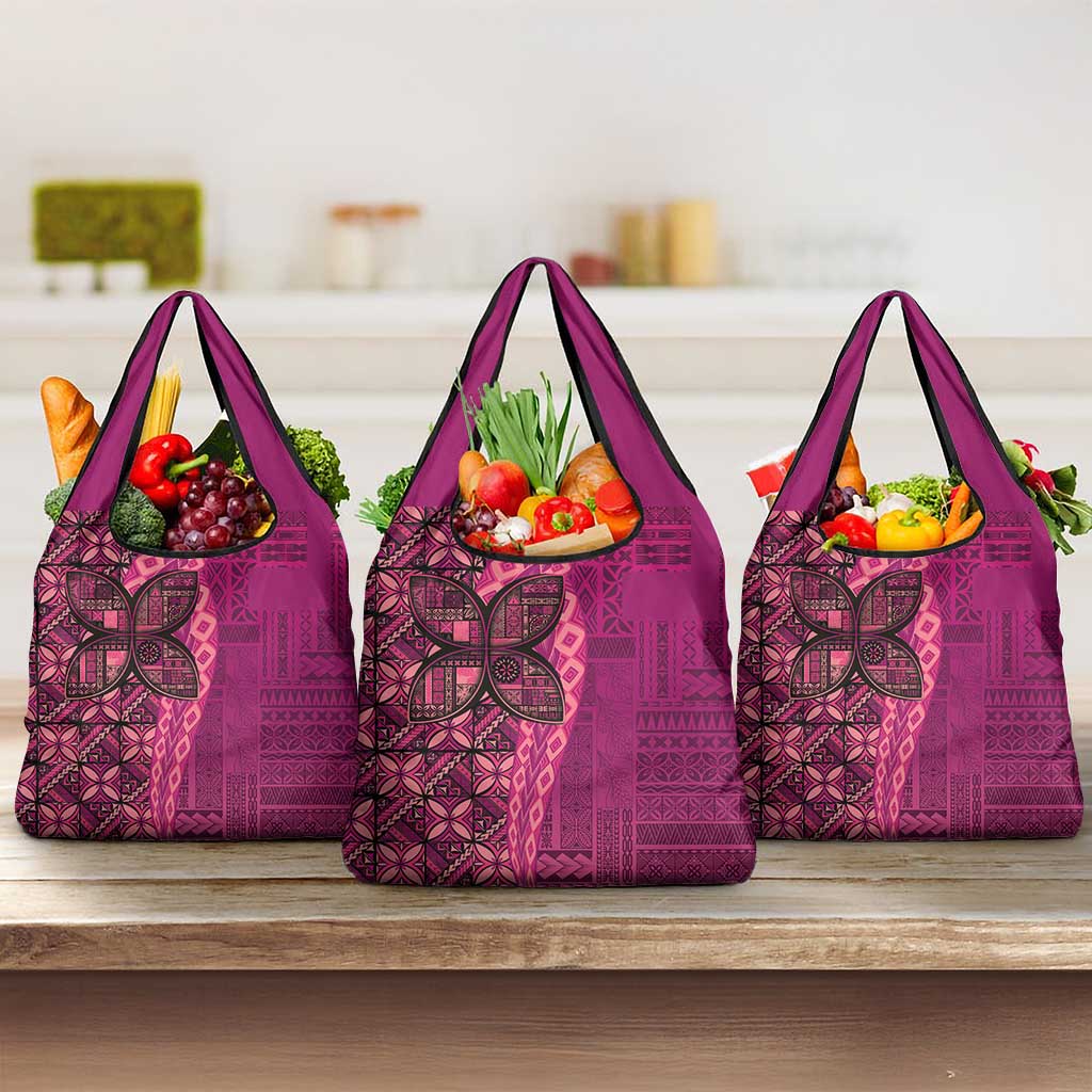 Samoan Pacific Tribal Flower Geometric Art Tattoos Grocery Bag Siapo Pattern Romantic Rose LT03 3-pack One Size Pink - Polynesian Pride