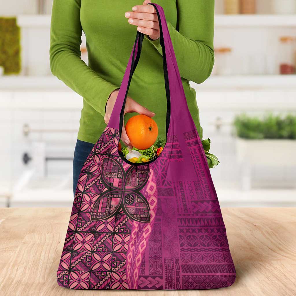 Samoan Pacific Tribal Flower Geometric Art Tattoos Grocery Bag Siapo Pattern Romantic Rose LT03 - Polynesian Pride