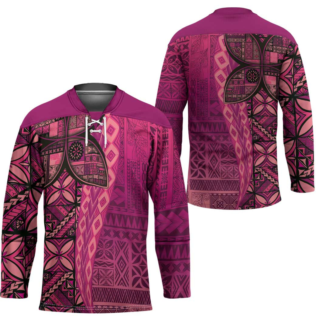 Samoan Pacific Tribal Flower Geometric Art Tattoos Hockey Jersey Siapo Pattern Romantic Rose - Polynesian Pride