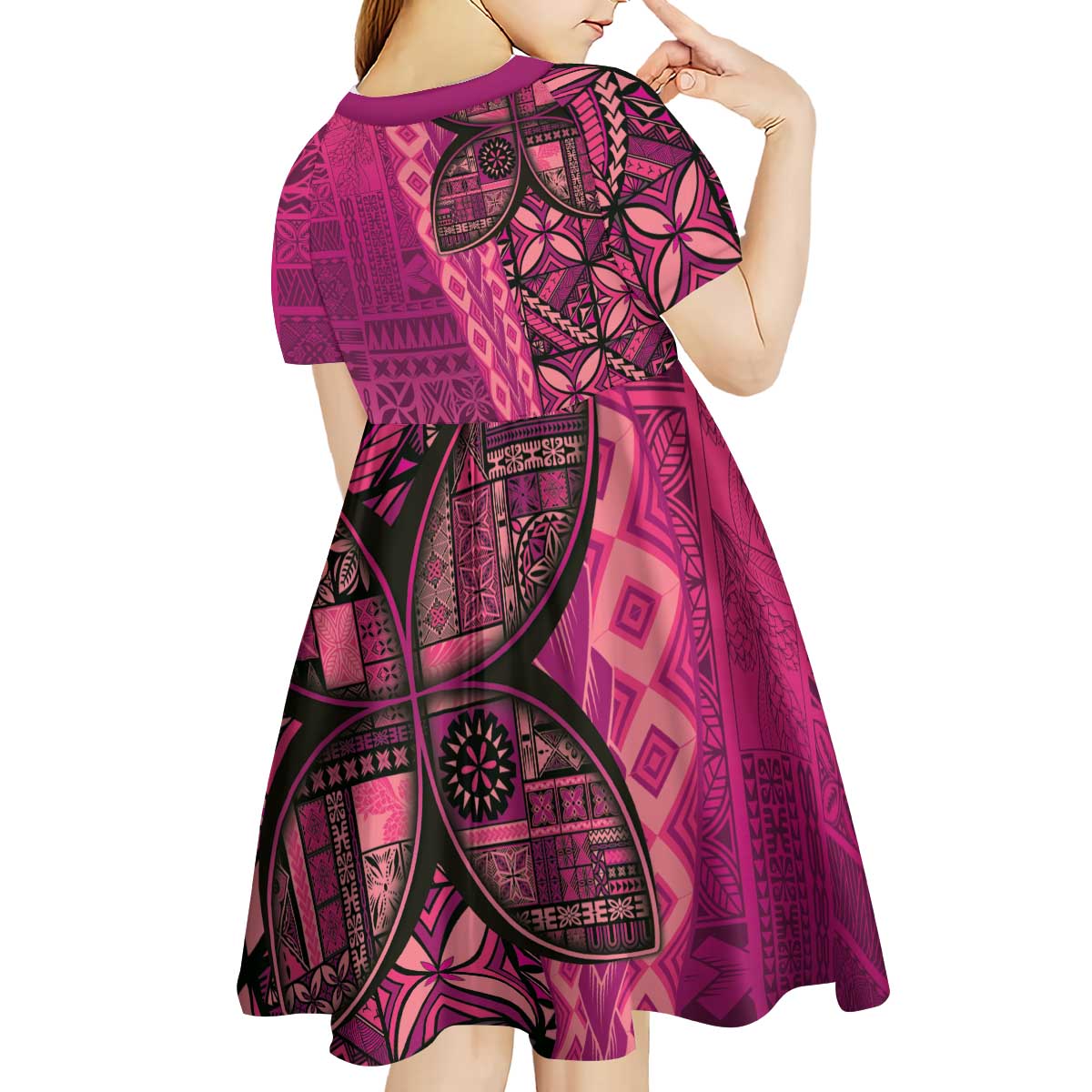 Samoan Pacific Tribal Flower Geometric Art Tattoos Kid Short Sleeve Dress Siapo Pattern Romantic Rose - Polynesian Pride