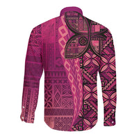 Samoan Pacific Tribal Flower Geometric Art Tattoos Long Sleeve Button Shirt Siapo Pattern Romantic Rose LT03 - Polynesian Pride