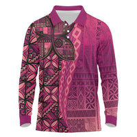 Samoan Pacific Tribal Flower Geometric Art Tattoos Long Sleeve Polo Shirt Siapo Pattern Romantic Rose LT03 Pink - Polynesian Pride