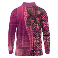Samoan Pacific Tribal Flower Geometric Art Tattoos Long Sleeve Polo Shirt Siapo Pattern Romantic Rose LT03 - Polynesian Pride