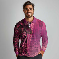 Samoan Pacific Tribal Flower Geometric Art Tattoos Long Sleeve Polo Shirt Siapo Pattern Romantic Rose LT03 - Polynesian Pride