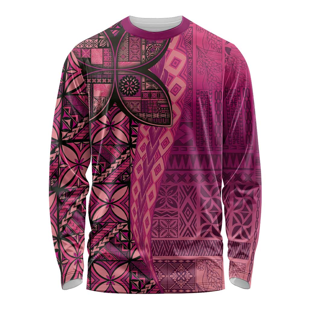 Samoan Pacific Tribal Flower Geometric Art Tattoos Long Sleeve Shirt Siapo Pattern Romantic Rose LT03 Unisex Pink - Polynesian Pride