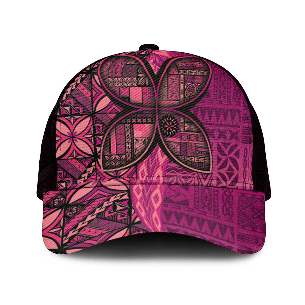 Samoan Pacific Tribal Flower Geometric Art Tattoos Mesh Trucker Cap Siapo Pattern Romantic Rose - Polynesian Pride
