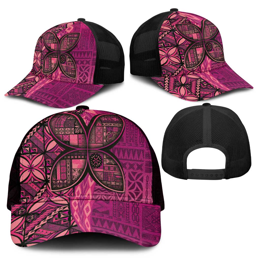 Samoan Pacific Tribal Flower Geometric Art Tattoos Mesh Trucker Cap Siapo Pattern Romantic Rose - Polynesian Pride
