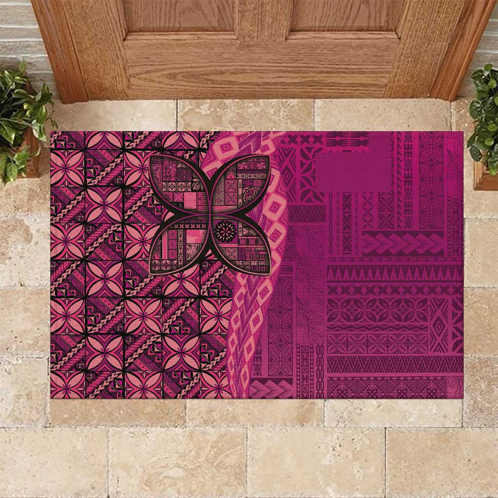 Samoan Pacific Tribal Flower Geometric Art Tattoos Rubber Doormat Siapo Pattern Romantic Rose LT03 Pink - Polynesian Pride